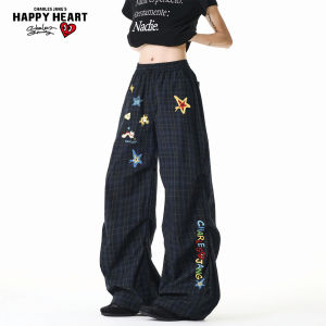 CHARLES JANGS HAPPY HEART | American Graffiti Retro Pleated Plaid Lightweight Summer Mens Casual Pants