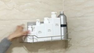 Kệ đa năng nhà tắm chữ nhật đựng gia vị gắn tường đựng đồ phòng ăn không rỉ kèm miếng dán siêu dính