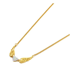 JeeMango Stainless Steel Pendant Necklaces Jewelry Rhinestone Clay Heart Wing Charm Necklace For Women Free Shipping JN22028