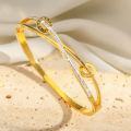 Luxury Unique Double Crystal Nail Head Cross Stainless Steel Bracelet For Woman Gold Color Love Wedding Gift Bangle Jewelry. 