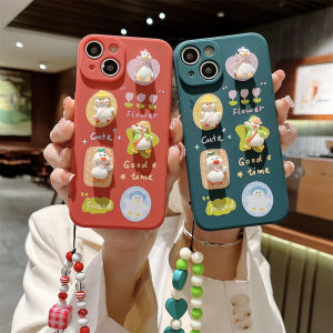 Cute Cartoon Duck Phone Case Full Cover Anti-Fall for OPPO A58 A59 A57 A72 A53 A73 A79 5G A83 Bracelet Best Friend Soft Protective Shell