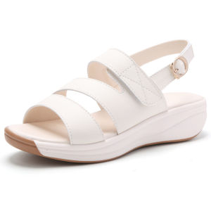 Womens Summer New Genuine Leather Hollow Thick Sole Fashion Wedge Sandals