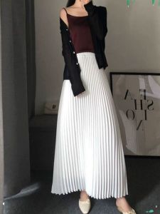High Waist Loose Pleated Long Skirt Solid Color Street Style Polyester Fabric Sporty Casual Summer 2023 Womens Fashion