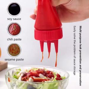 3 Holes Sauce Squeeze Sauce Bottles Condiment Dispenser With Lids Oil Bottle Kitchen Tool Seasoning Mustard Salad Storage Jar