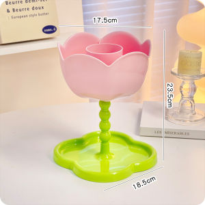 กล่องเก็บของรูป Tulip ขนาดใหญ่ ชั้นวางเครื่องสำอาง กระบอกปากกาน้ำหนักเบา 4 ช่อง จัดระเบียบเครื่องสำอางบนโต๊ะทำงาน กล่องเก็บของพลาสติก