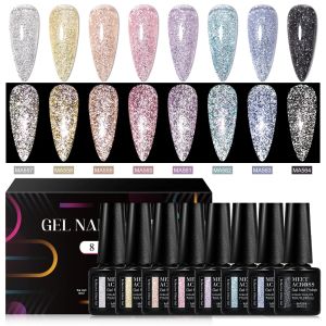 8PC Nail Glitter Gel Bộ Dụng Cụ Đánh Bóng Móng Tay Bán Vĩnh Viễn Cho Móng Tay Mùa Xuân Mùa Hè DIY Trang Trí Móng Tay 7ml/chai