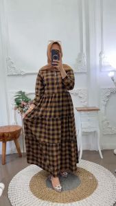 gamis canda remple 3 susun / gamis susun / gamis umpak / gamis canda 3 susun motif kotak / gamis umpak murah