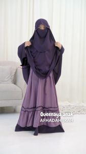 Afhadahijrah - Gamis anak perempuan set cadar QUEENAYA wolfis fortaleza abu softgreen baju dan kerudung instan syari free niqab