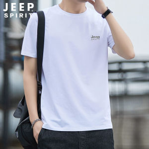 Jeep Pure Cotton Solid Color T-Shirt Summer Short Sleeve Loose Fit round Neck Half Sleeve Heavyweight Cotton Tee Shirt for Men