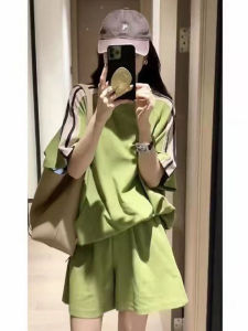 Bộ Đồ Thể Thao Thường Ngày Cỡ Lớn Mùa Hè Cho Nữ Tay Ngắn Quần Ngắn Hai Mảnh Vải Cotton Cổ Tròn Mặc Thường Ngày