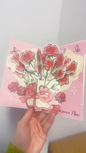 Surprised 3D Greeting Card Pop Up Love with Envelope Valentines Day Card Rose Blessing Card Gift Mothers Day