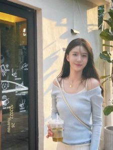 PEIXI | Elegant Stylish Blue Faux Two-piece Womens Sweater Long Sleeve