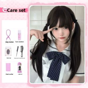 MONLEYTA | Womens Long Straight Hair Wig Thin Summer Style Airy Bangs Lolita Round Face Sweet Natural Full Head Popular JK