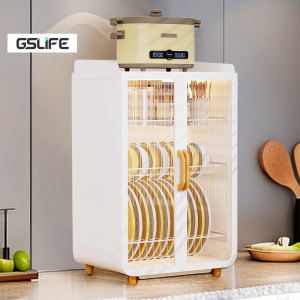 GSlife 2/3-Tier Kitchen Dish Cabinet Dustproof Insect-proof Multifunctional Countertop Organizer Kitchen Storage Cabinet