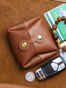 Handmade Cowhide Coin Purse Mens and Womens Crafts Bag Genuine Leather Retro Bracelet Walnut Buggy Bag Earphone Cosmetic Bag Trendy