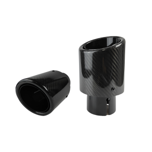 Car Glossy Twill Carbon Fiber Muffler Tip Exhaust System Pipe Mufflers Nozzle Universal Crimping Stainless steel Silver