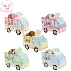 Bộ 10/20 Hộp Đựng Đồ Ăn Hình Xe Kem 3D Nhiều Màu Sắc Quà Tặng Sinh Nhật Trẻ Em Tiệc Mùa Hè Túi Quà Đồ Dùng Cho Tiệc Chào Đón Em Bé Kích Thước 16x8x9cm