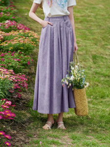 XIANGYING | Purple Linen A-Line Mid Skirt