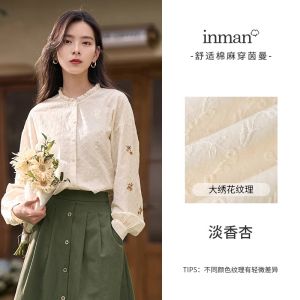 Elegant Long Sleeve Stand Collar Shirt Womens Spring New Style French Professional Lace Trim Cotton Business Lady Shirt