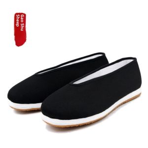 Beijing Style Mens Cloth Shoes Gami Yang Tai Chi Breathable Slip-On Casual Shoes Cow Tendon Thousand-layer Sole Black Cloth