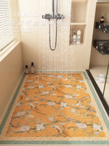 American Style Retro Silk Circle Bathroom Anti-Slip Mat Full Coverage Carpet for Shower Room Non-Slip Floor Rug Home Use