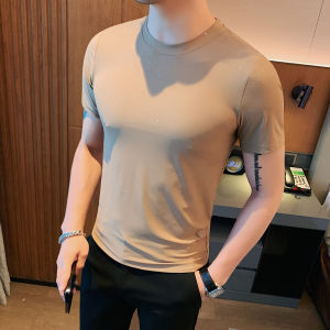 Ice Silk Short Sleeve T-Shirt Mens Summer Thin Comfortable Breathable Cool Casual round Neck Slim Fit High-End Feeling Body Shirt