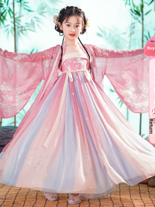 Princess Skirt for Girls Thin Performance Spring Summer Hanfu Traditional Chinese Clothing Six One Performance Dress Childrens Wear