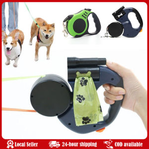 Pet Walking Lead Automatic Extendable Pet Traction Rope Dual Head Pet Leash With LED Light For Dog Cat Retractable Dual Doggie Leash with LED Light 360 Swivel No Tangle for Each Dog Independent Braking with 3M Reflective Leads