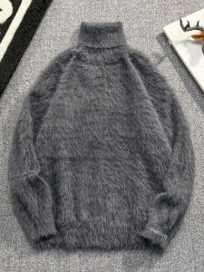 เสื้อสเวตเตอร์คอตั้งทรงหลวมสำหรับผู้ชาย ขนแกะยาว อบอุ่น สไตล์ลำลอง สีสันสดใส ปกติ แขนยาว ปกติ ไม่มีหมวก