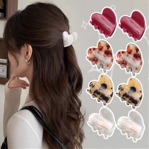 Cute Heart Shaped Mini Acetate Hair Claw Clips / Strong Hold & Non-Slip Hair Crabs / Korean Hair Accessory for Girls Daily Styling