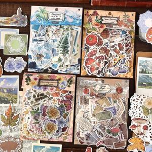 Retro 120-Piece Scrapbooking Material Kit Dual Material Artistic Landscape Plant Butterfly DIY Scrapbooking Stickers