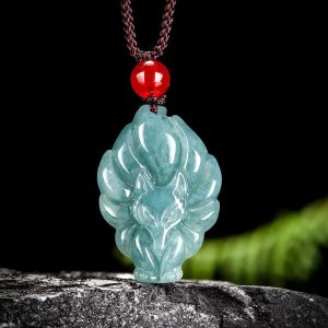 TIMESWIND Natural Jade Green Nine Tailed Fox Animal Women Cute Pendant with Certificate