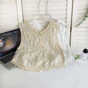 Summer New Retro Lady Style Buttonless Sleeveless Vest Womens Layered Outerwear Design Short Top Commute Pure Color Other Material