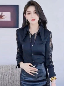 Áo Blouse Ôm Body Cổ POLO Thêu Ren