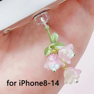 1/5Pcs For Phone/Type-C Phone Dust Plug Cute Pink Flowers Rainbow Phone Interface Dust Plug DIY Accessories