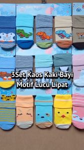 3Set Kaos Kaki Bayi Motif Lucu Lipat 0-12 Bulan ZAK11