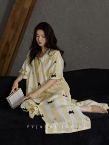 Summer Cotton Voile Long Dress Sleepwear With Chest Pads Cooling Comfortable