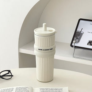 Cốc Nước Cách Nhiệt Cỡ Lớn Màu Trơn Phong Cách INS Cao Cấp Có Ống Hút Cốc Đựng Cà Phê Cách Nhiệt Di Động Cho Nữ Cốc Đựng Nước