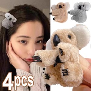 4Pcs Cute Plush Koala Bear Animal Claw Clip Autumn Winter Soft Shark Hair Clips Women Girls Bangs Ponytail Hairpin Headwear