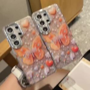 Luxury Butterfly Sequins Phone Case for Samsung Galaxy S23 S24 S25 S26 Ultra Plus Glitter Lens Film Shockproof Protective Cover