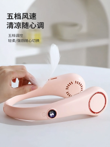 พัดลมคล้องคอ พัดลมห้อยคอ ขนาดพกพา มีจอ LED ปรับแรงลมได้ 5 ระดับ ชาร์จ USB ระบายความร้อนได้ดี