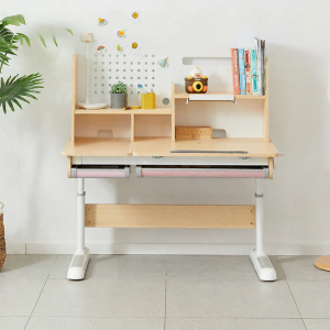 BOJOJAN | Child Study Desk and Bookshelf Set with Height Adjustment for Small Spaces