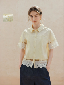 INMAN | Embroidered Lace Stitched Short Sleeve Shirt