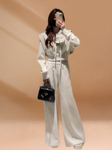 Spring Autumn 2026 Womens Hoodie Sweatshirt High Waist Wide Leg Pants Loose Slimming Fashion Sportswear Two Piece Set