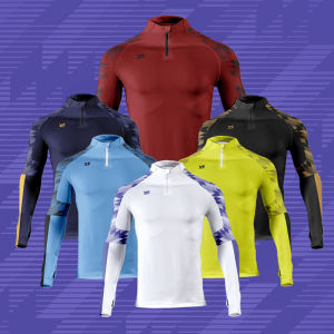 เสื้อผ้าฝึกซ้อมฟุตบอลแขนยาวฤดูใบไม้ร่วง/ฤดูหนาวสำหรับผู้ชาย เสื้อแจ็คเก็ตมีซิปครึ่งตัว เสื้อผ้ากีฬาสำหรับเล่นฟุตบอลในฤดูใบไม้ร่วงและฤดูหนาว