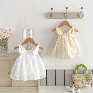 Korean-style summer baby girl sweet bow jacquard sling dress summer baby girl princess gauze dress very suitable for going out