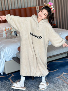 Thickened Long Coral Fleece Sleep Robe for Girls Autumn Winter Home Wear Warm Plush Hooded Dress Childrens Casual Clothing