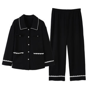 Áo ngủ MiiOW nữ làm bằng cotton dài tay cổ chữ V quần dài thoải mái