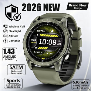 2026 Men Smart Watch T8 Pro 1.43inch HD Screen BT Calling LED Flashlight Compass 530MAH Large Battery Outdoor Smartwatch Men