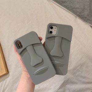 💗Internet celebrity trend+In stock+COD Ins Phone Case Suitable for Iphone 13 Phone Cases 14/15 Promax Island Stone Statue People 16 Promax 11 Men 12 Women 7/8 XR